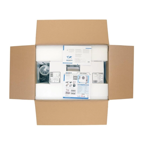 Ecor Pro EPD150-MAX WiFi humidistat and cable accessory included with dehumidifier
Ecor Pro EPD150-MAX WiFi DryFan desiccant dehumidifier front angle view with control panel and duct outlet
Ecor Pro EPD150-MAX desiccant dehumidifier side view with humidistat connected
Ecor Pro EPD150-MAX DryFan dehumidifier side panel with grille and ducting port
Ecor Pro EPD150-MAX desiccant dehumidifier rear panel with WiFi humidistat and connections
Ecor Pro EPD150-MAX DryFan desiccant dehumidifier packaging showing contents inside box
Scale image of Ecor Pro EPD150-MAX WiFi DryFan desiccant dehumidifier compared with 183 cm person