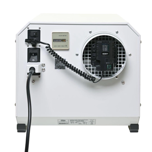 Ecor Pro EPD150-MAX WiFi humidistat and cable accessory included with dehumidifier
Ecor Pro EPD150-MAX WiFi DryFan desiccant dehumidifier front angle view with control panel and duct outlet
Ecor Pro EPD150-MAX desiccant dehumidifier side view with humidistat connected
Ecor Pro EPD150-MAX DryFan dehumidifier side panel with grille and ducting port
Ecor Pro EPD150-MAX desiccant dehumidifier rear panel with WiFi humidistat and connections
Ecor Pro EPD150-MAX DryFan desiccant dehumidifier packaging showing contents inside box
Scale image of Ecor Pro EPD150-MAX WiFi DryFan desiccant dehumidifier compared with 183 cm person