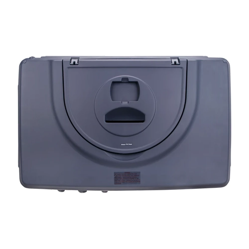 Top view of Honeywell CO802PM air cooler showing wide water fill door for easy refilling and ice compartment access