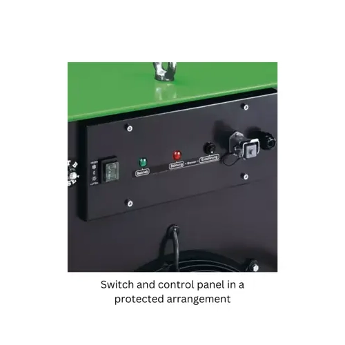 CLK 30-70 Indirect Gas Heater with flexible warm air hose attached
High-performance rear sickle fan on CLK 30-70 Gas Heater
Control panel of CLK 30-70 Gas Heater with protected switches
Easy-to-service fan burner assembly inside CLK 30-70 Gas Heater
Side view of CLK 30-70 Indirect Gas Heater with wheels and flue
CLK 30-70 Indirect Gas Heater scale image shown next to 183cm person
