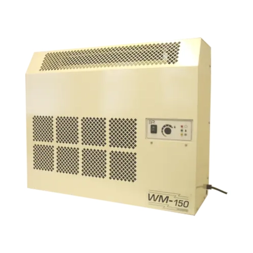 EBAC WM150 static dehumidifier shown next to 183cm scale silhouette
Front view of EBAC WM150 static dehumidifier with control panel and vents