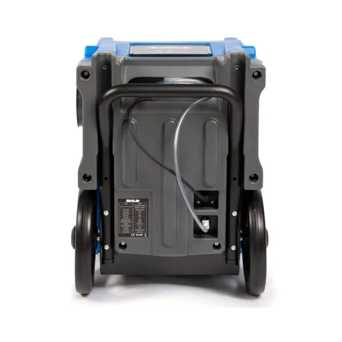 Brolin BR55C heavy duty industrial dehumidifier shown next to 183cm scale silhouette
Control panel of the Brolin BR55C industrial dehumidifier
Side view of Brolin BR55C heavy duty industrial dehumidifier with wheels and handle
Angled front view of Brolin BR55C heavy duty industrial dehumidifier
Angled side view of Brolin BR55C industrial dehumidifier showing air outlet
Rear view of Brolin BR55C industrial dehumidifier with cable and drainage outlet