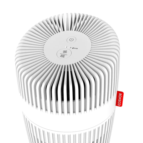 Top view of Boneco P130 air purifier showing single-button control and indicator lights