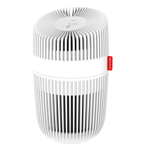 Boneco P130 air purifier shown at an angle highlighting compact size and air intake grille
