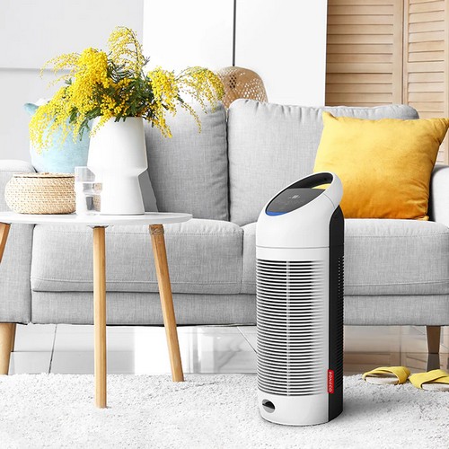 Boneco P300 air purifier positioned in a living room showing in-home use