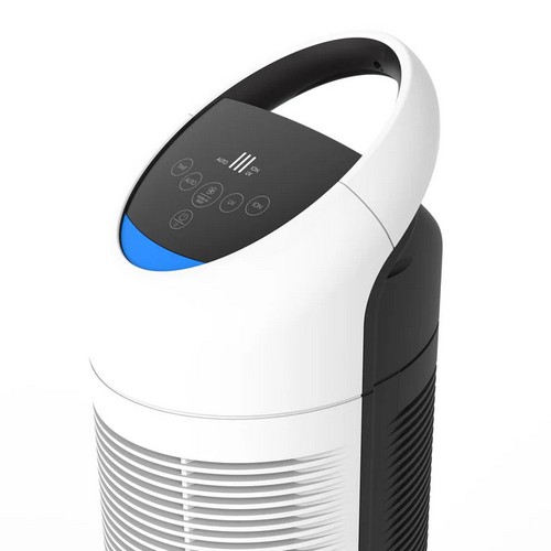 Top control panel of Boneco P370 air purifier showing digital controls and air quality indicator