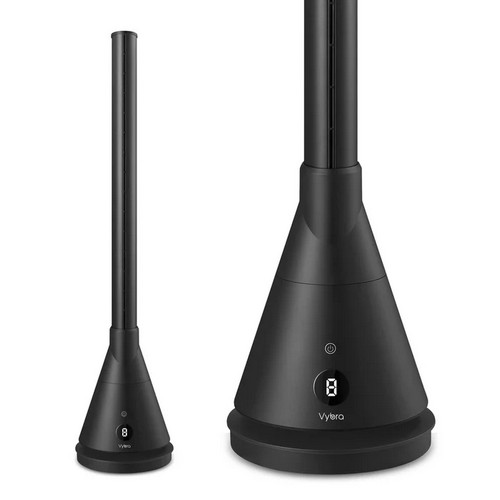 Vybra Spire3 heater cooling fan and air steriliser in black finish with vertical airflow outlet