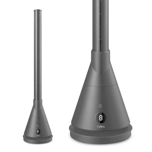 Vybra Spire3 heater cooling fan and air steriliser in grey finish with compact tower profile