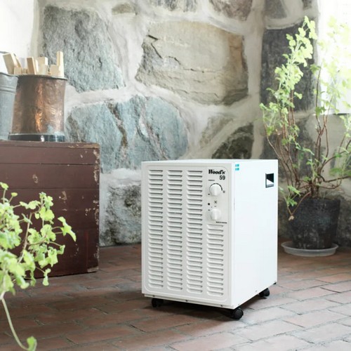 Wood’s SW59FW white dehumidifier used in a large cold basement or garage
