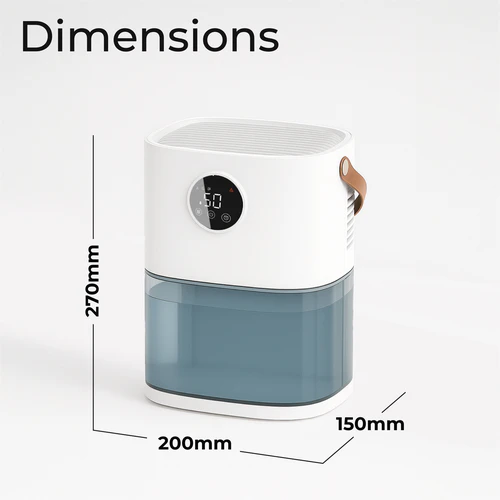 Prem-I-Air EH1472 smart dehumidifier dimensions showing 270 x 200 x 150 mm size