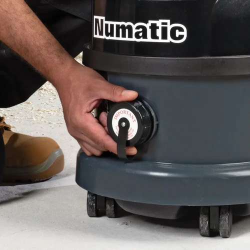 Close-up of Numatic TRM240H safety cap used to seal dust container