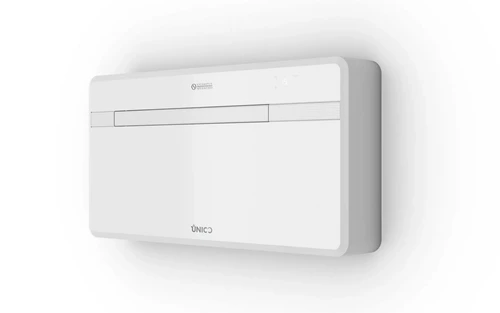 Olimpia Splendid Unico EVO 30HP EVANX slimline through-wall air conditioner angled view