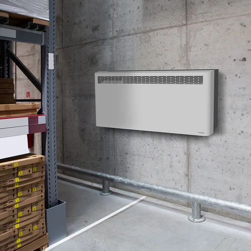 Dantherm DHC 77 wall mounted commercial dehumidifier installed in a warehouse environment