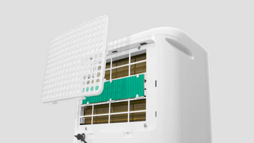 Inventor EVA ION PRO WiFi 20L dehumidifier showing integrated HEPA filter for improved air quality