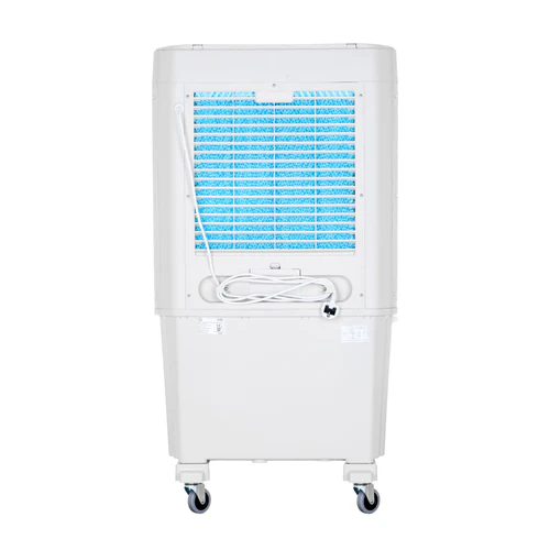 Rear view of the Chill-Teq EVA 100 evaporative air cooler showing honeycomb cooling pads