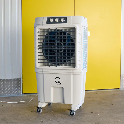 Chill-Teq EVA 100 evaporative air cooler providing cooling in a commercial workspace