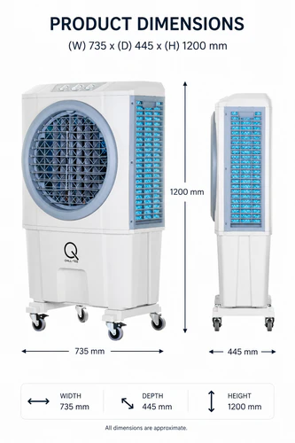 Chill-Teq EVA 72 evaporative air cooler dimensions showing width, depth and height