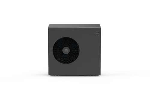 Front view of Ebac 9kW air source heat pump in graphite finish